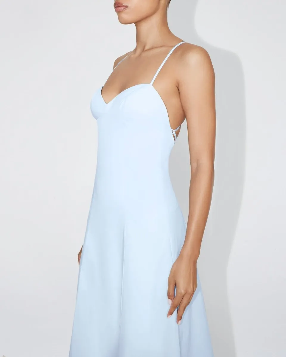 Poplin Low Back Midi Dress | Ice Blue