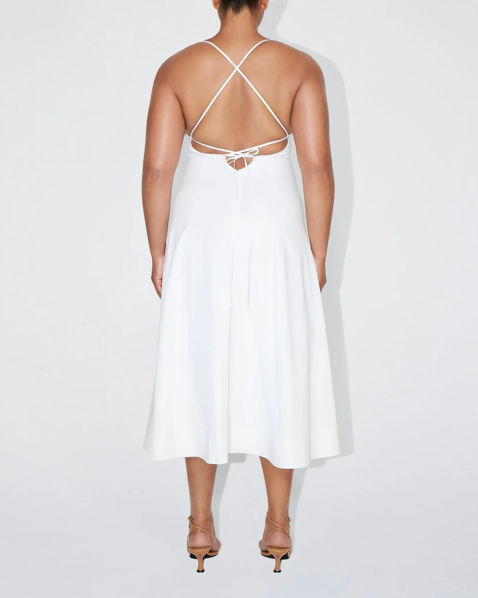 Poplin Low Back Midi Dress | White