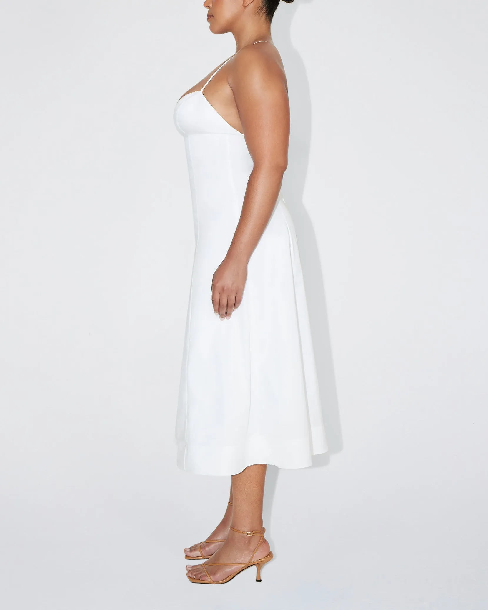 Poplin Low Back Midi Dress | White