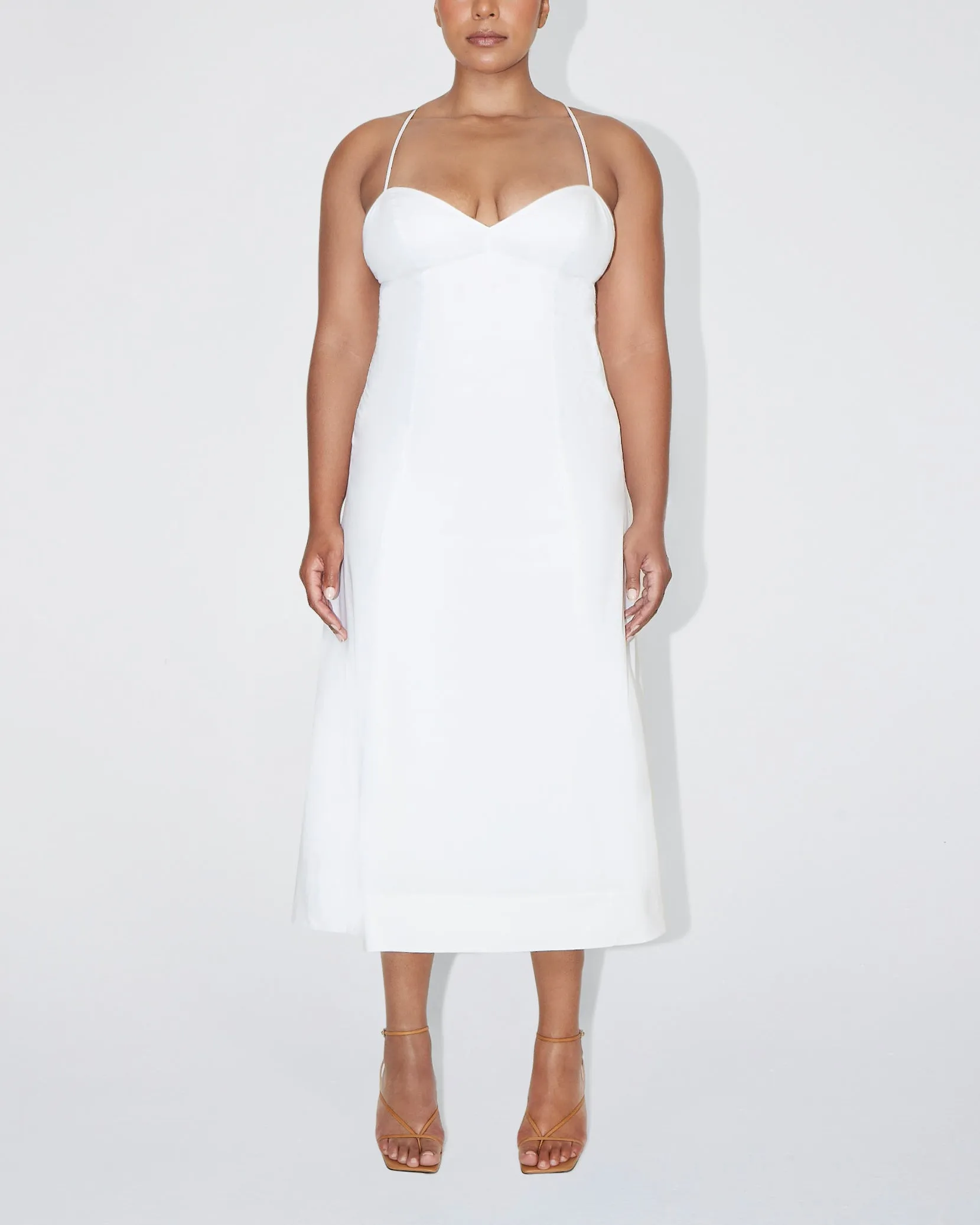 Poplin Low Back Midi Dress | White