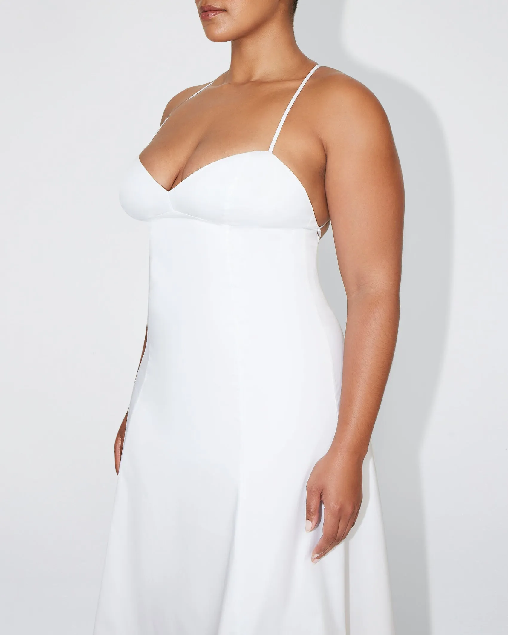 Poplin Low Back Midi Dress | White
