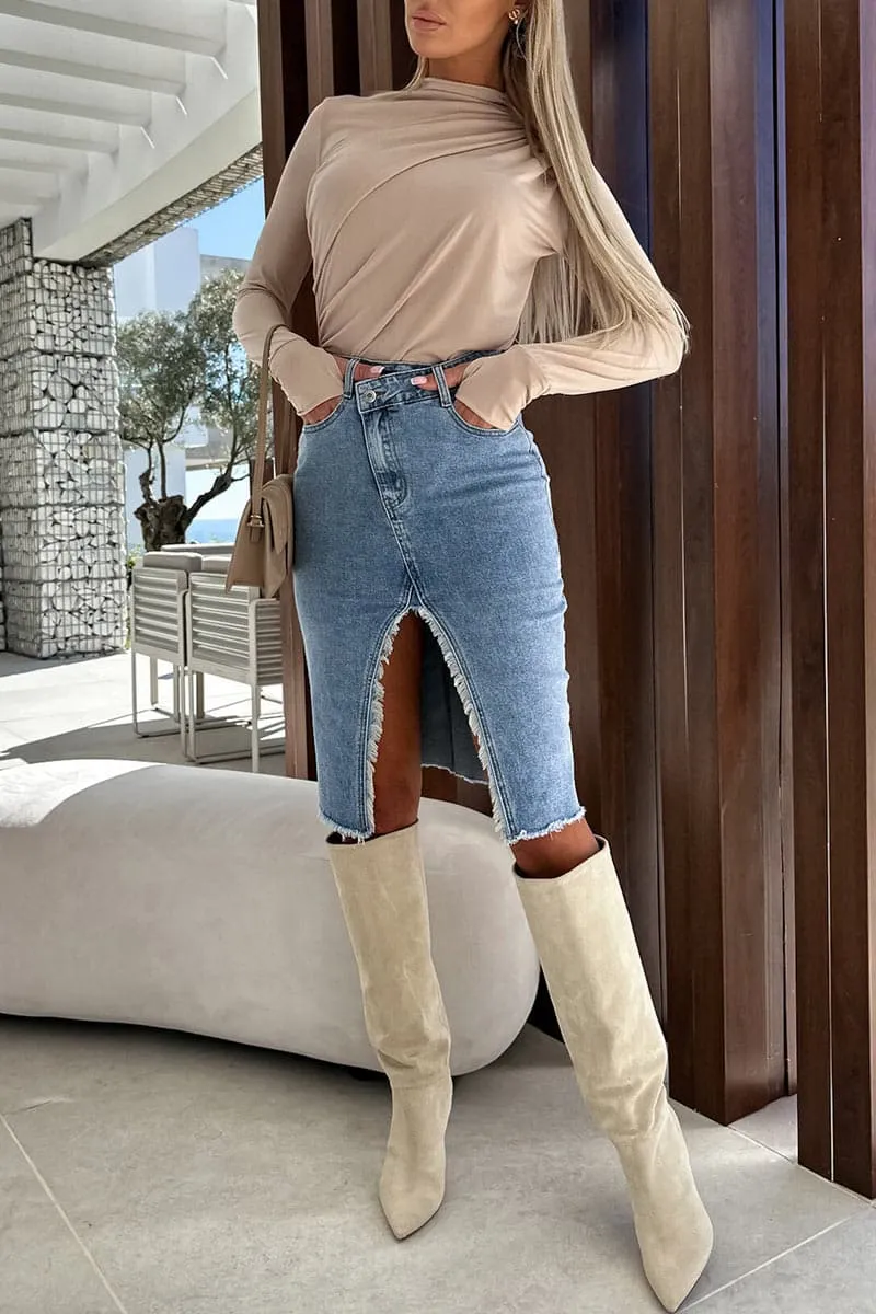 QB810 Vintage Denim Pencil Skirt