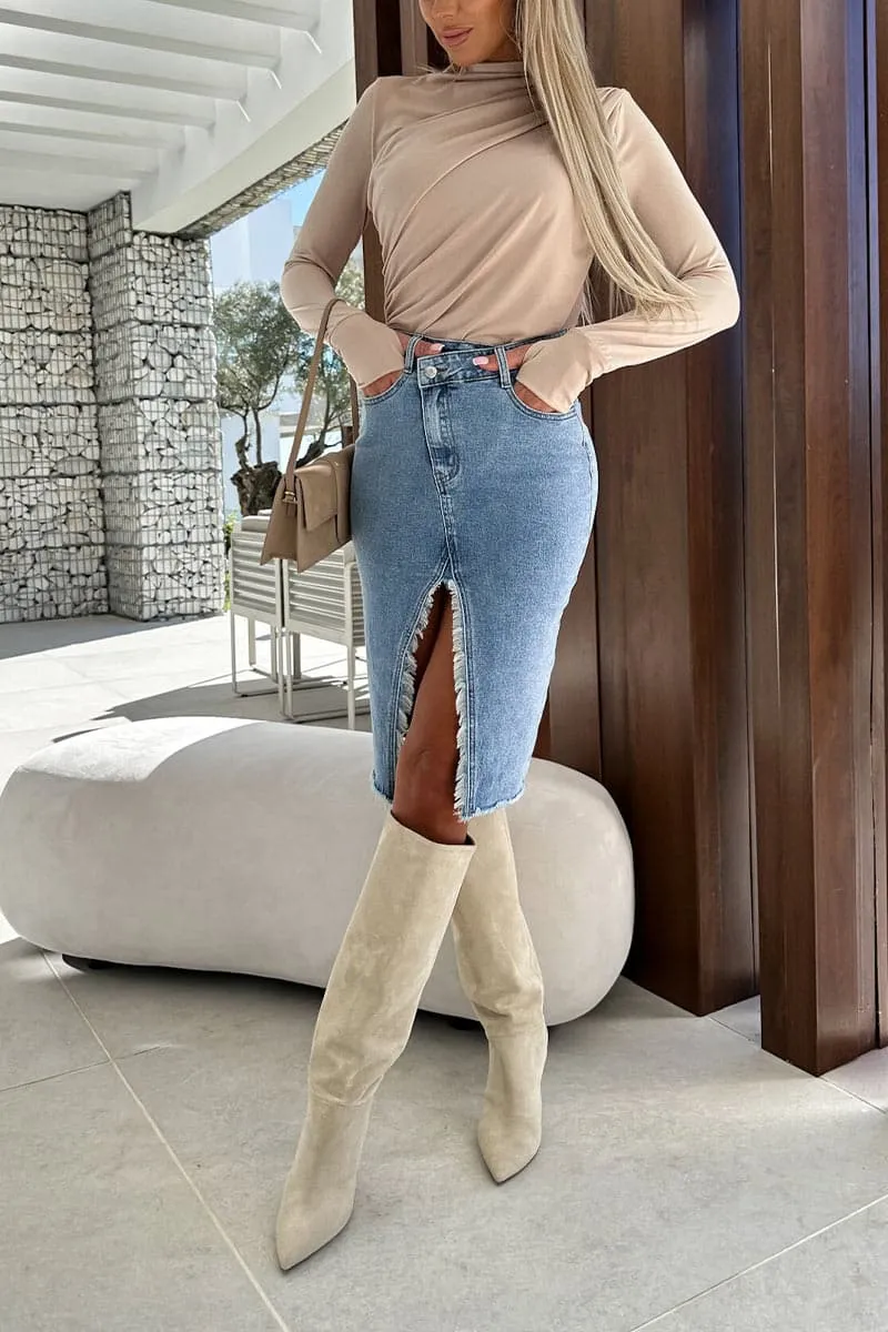 QB810 Vintage Denim Pencil Skirt