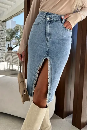 QB810 Vintage Denim Pencil Skirt