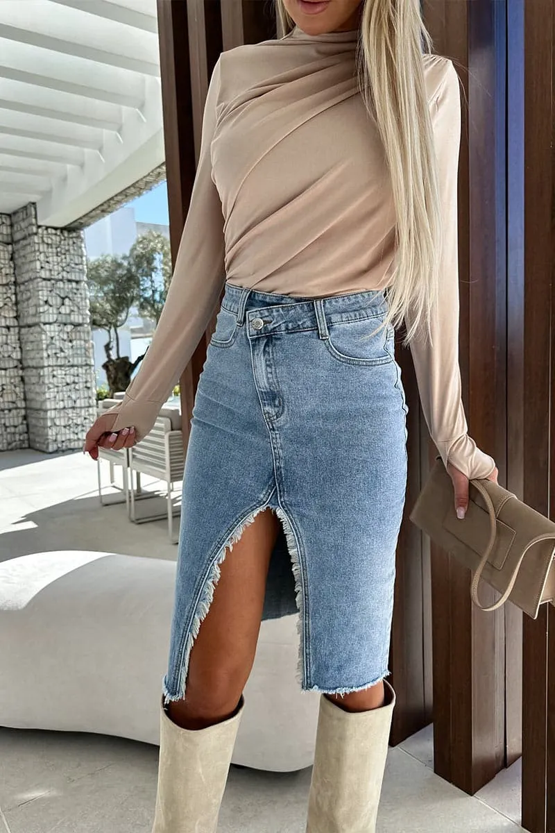 QB810 Vintage Denim Pencil Skirt