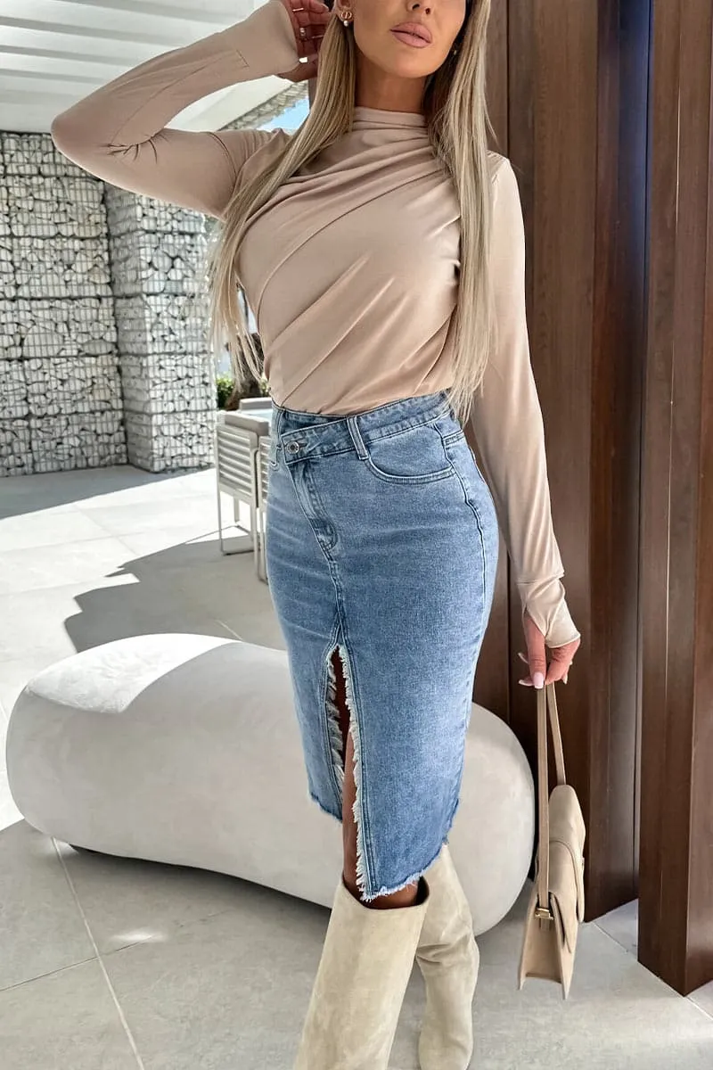 QB810 Vintage Denim Pencil Skirt