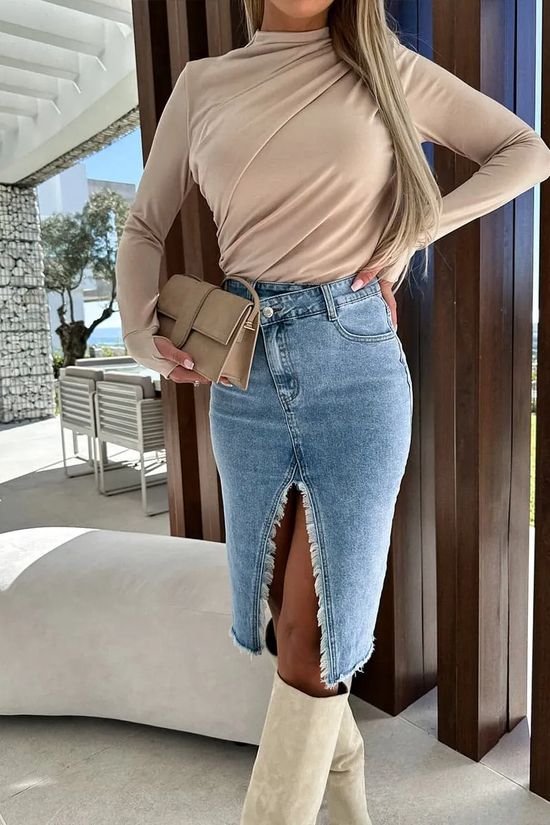 QB810 Vintage Denim Pencil Skirt