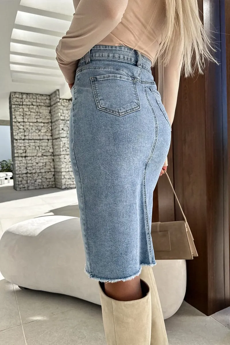 QB810 Vintage Denim Pencil Skirt