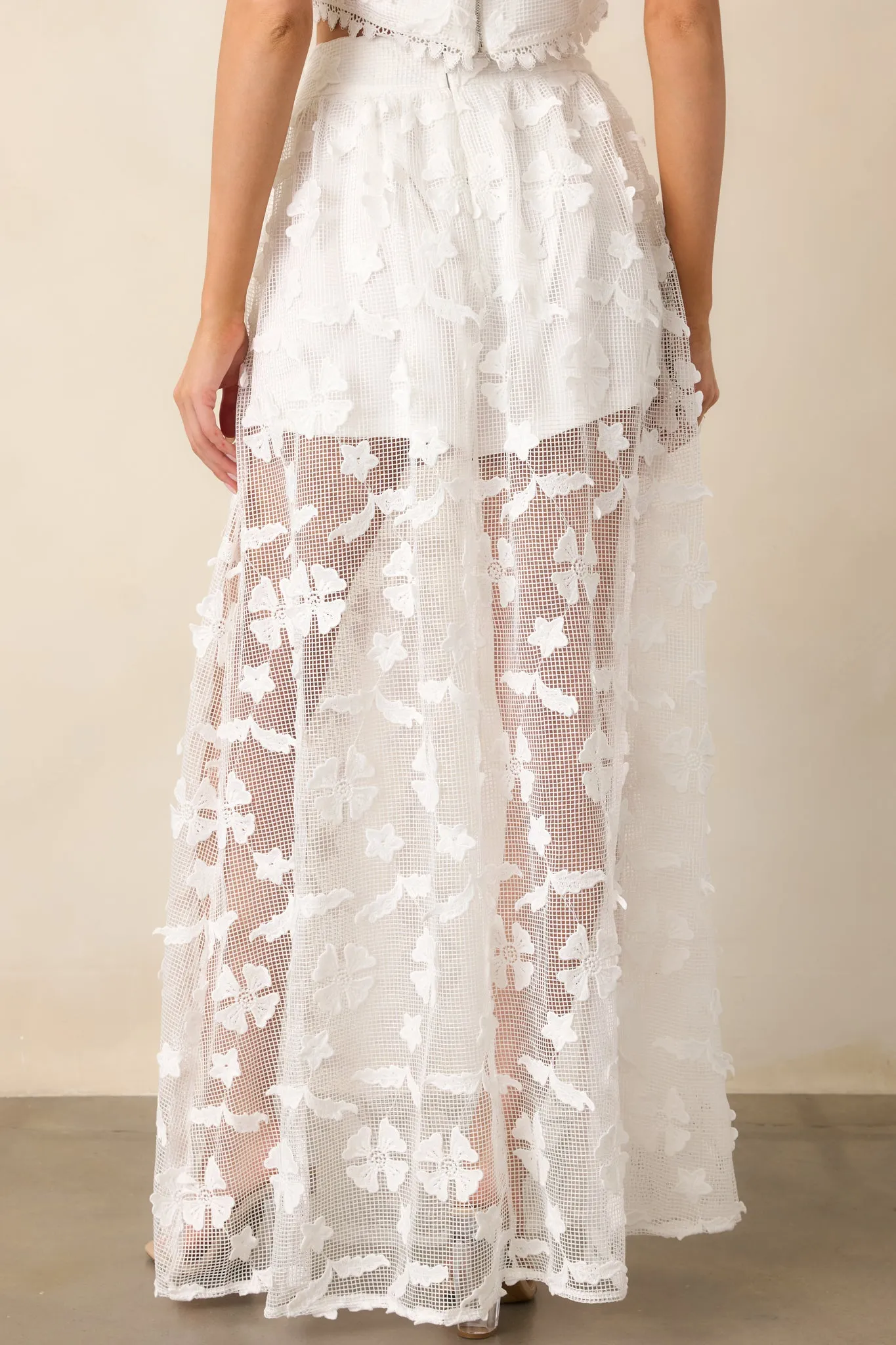 Quiet Waves White Embroidered Midi Skirt