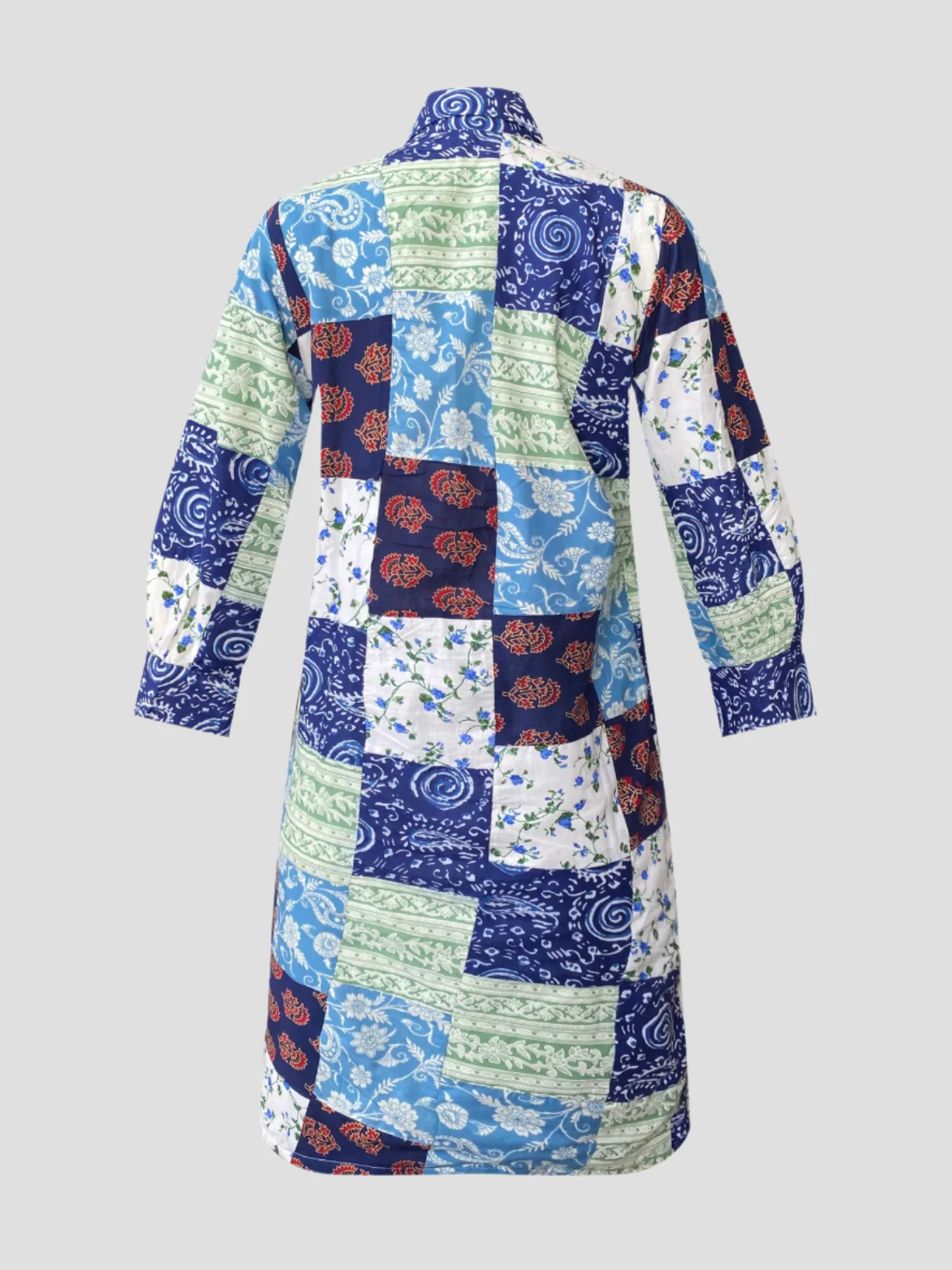 Quilted Midi Shirt Dress in Blue Squares