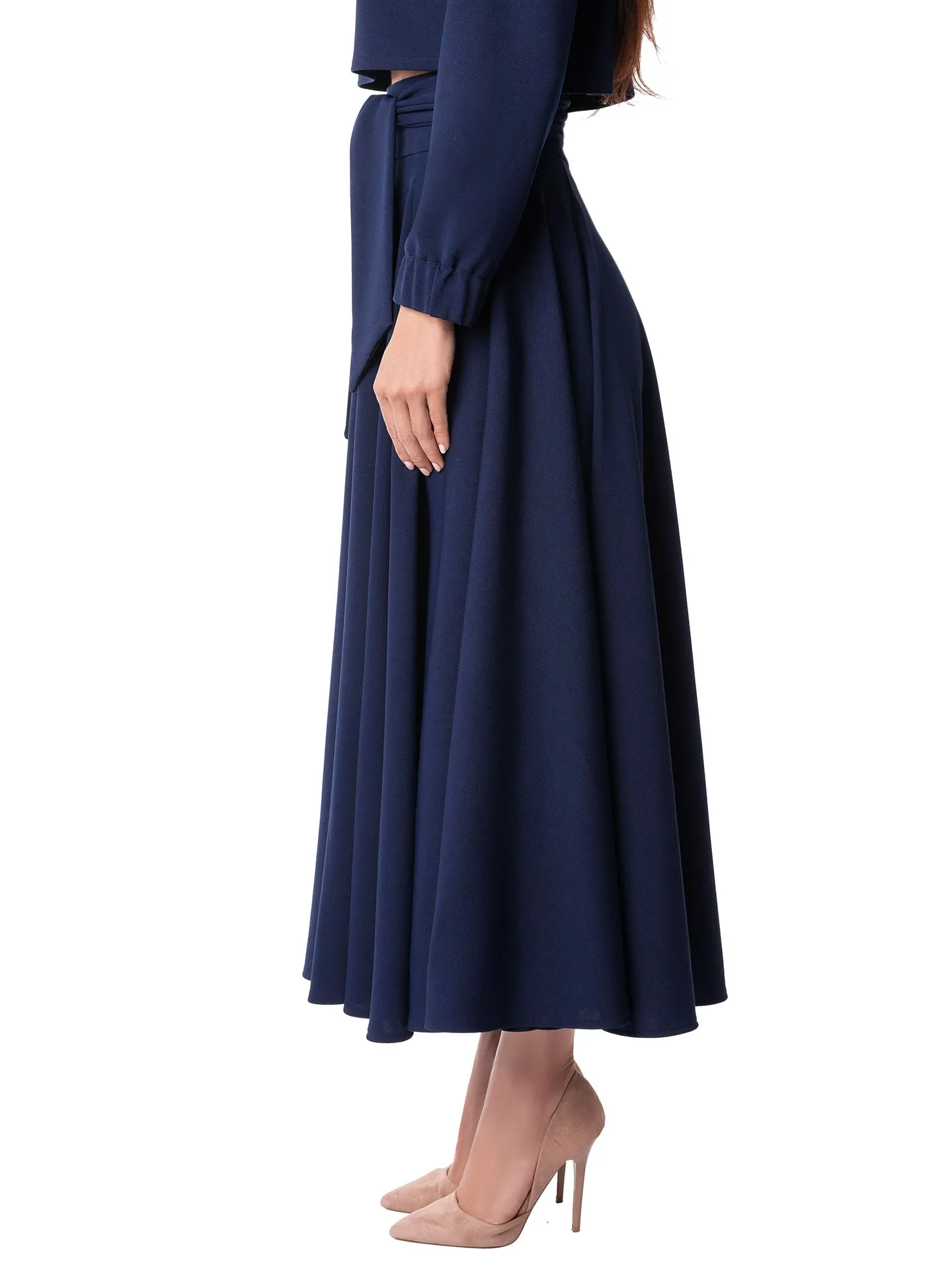 "Lizette" Navy Belted Swing Skirt