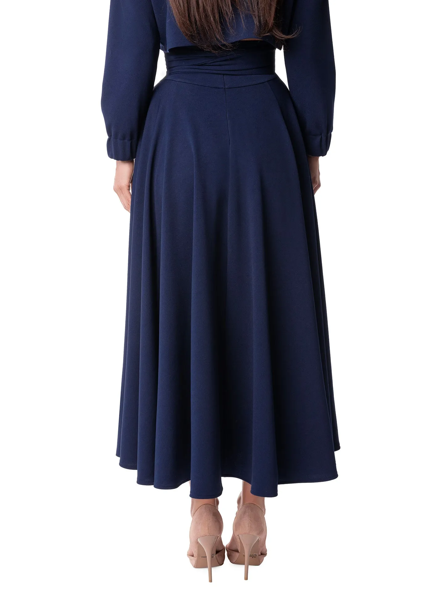 "Lizette" Navy Belted Swing Skirt