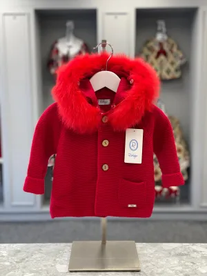 RAHIGO Fur Hood Red Knitted Coat - CLEARANCE SALE