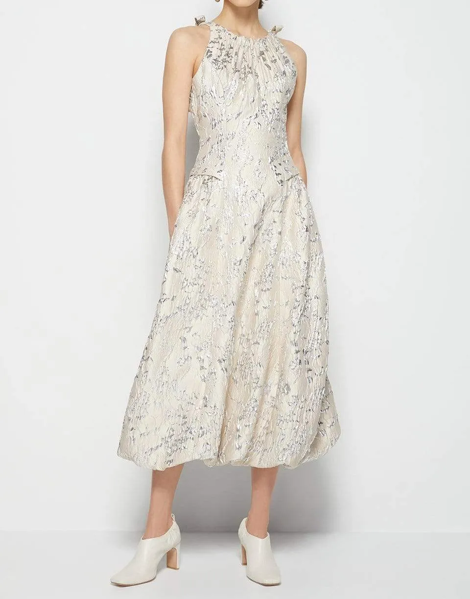 Remi Metallic Matelasse Bubble Skirt Midi Dress