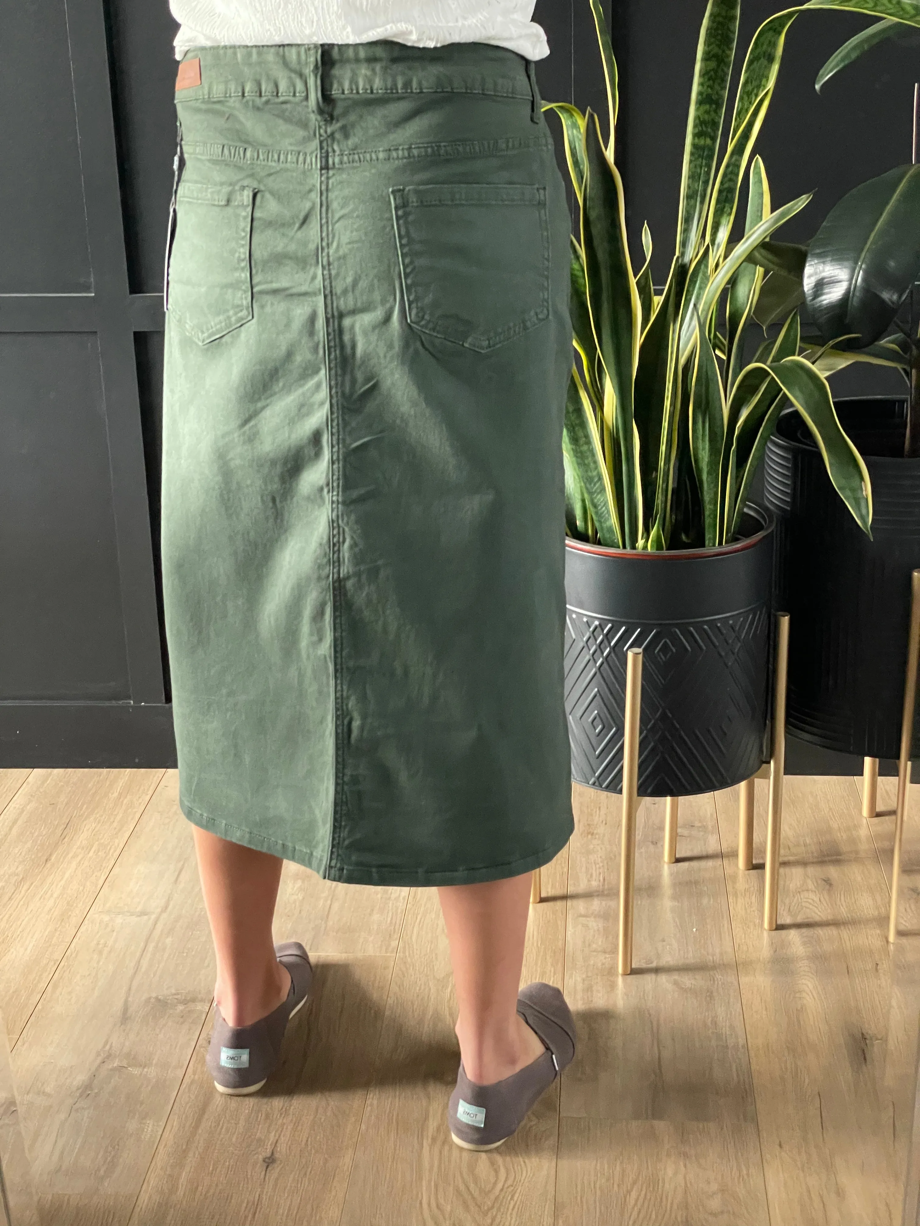 Remi Olive Branch Midi Skirt 29 inches long