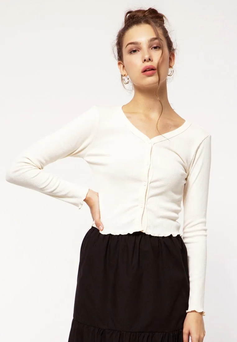 Ribbed Crop Top with Buttons