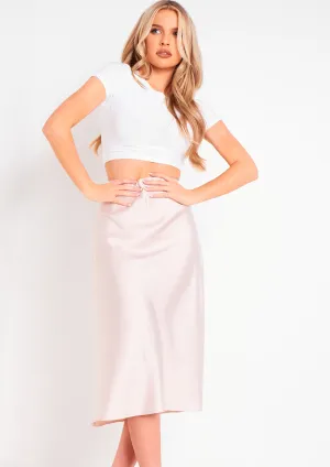 Rina Beige Satin Midi Skirt