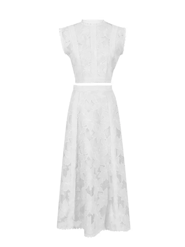 Romantic Lace Crop Top and A-Line Midi Skirt Set