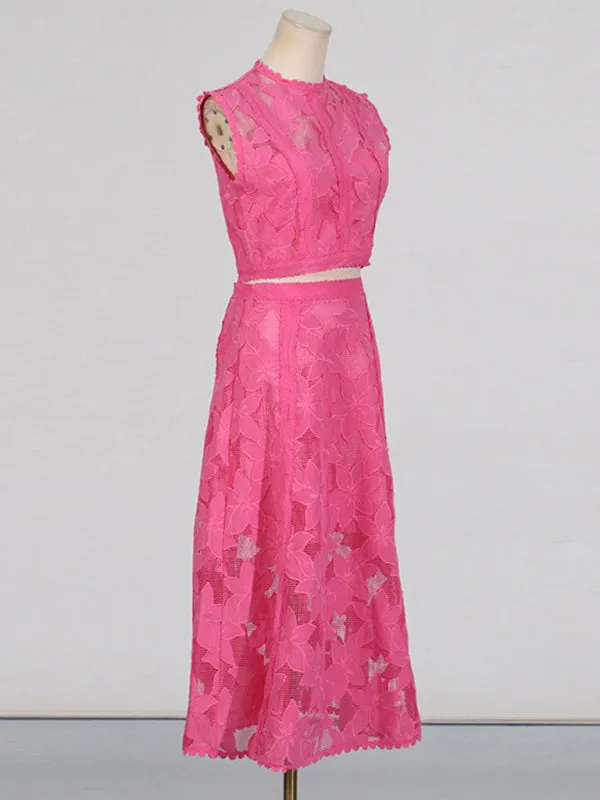 Romantic Lace Crop Top and A-Line Midi Skirt Set