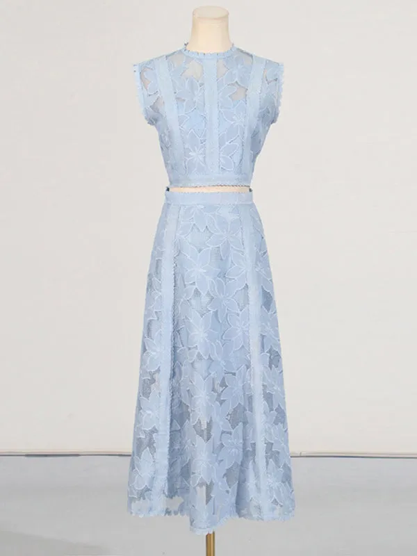 Romantic Lace Crop Top and A-Line Midi Skirt Set