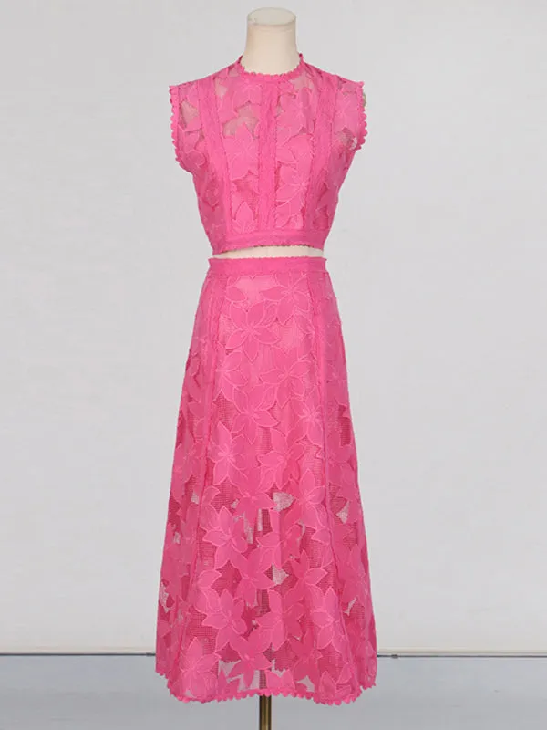 Romantic Lace Crop Top and A-Line Midi Skirt Set