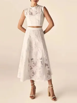 Romantic Lace Crop Top and A-Line Midi Skirt Set