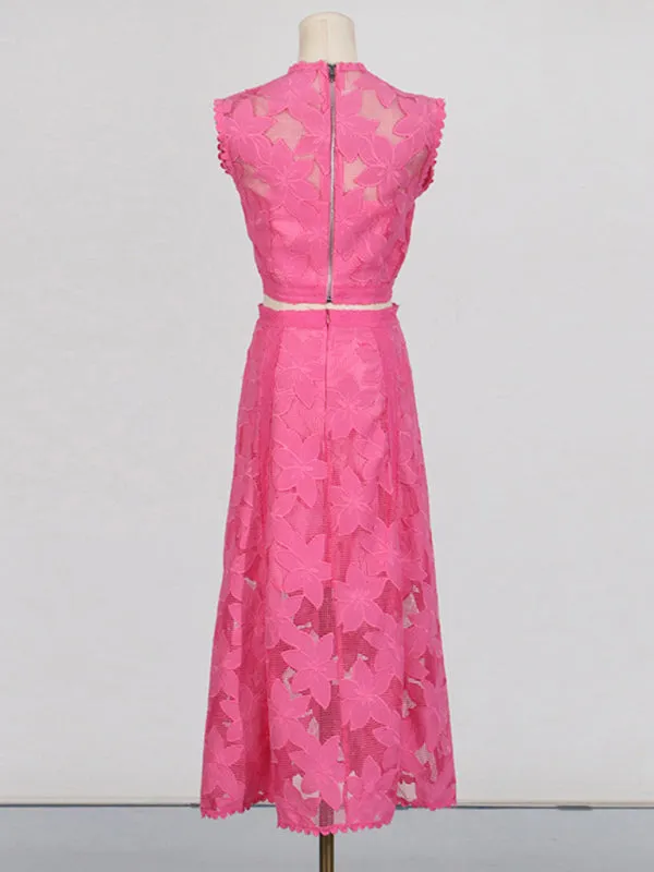 Romantic Lace Crop Top and A-Line Midi Skirt Set