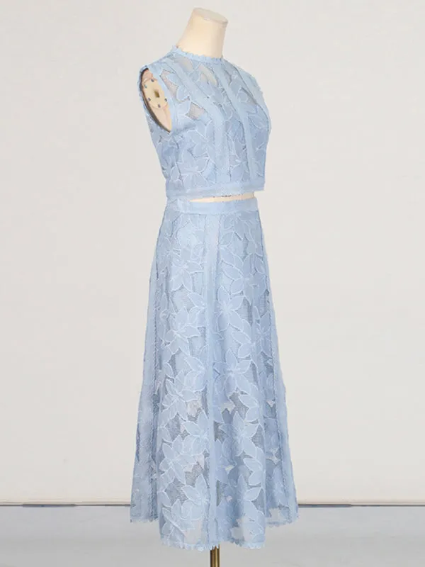 Romantic Lace Crop Top and A-Line Midi Skirt Set