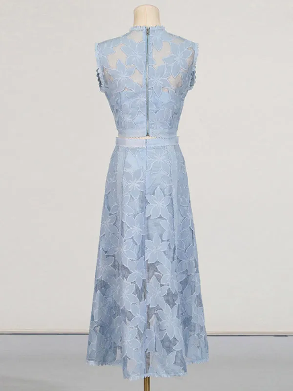 Romantic Lace Crop Top and A-Line Midi Skirt Set