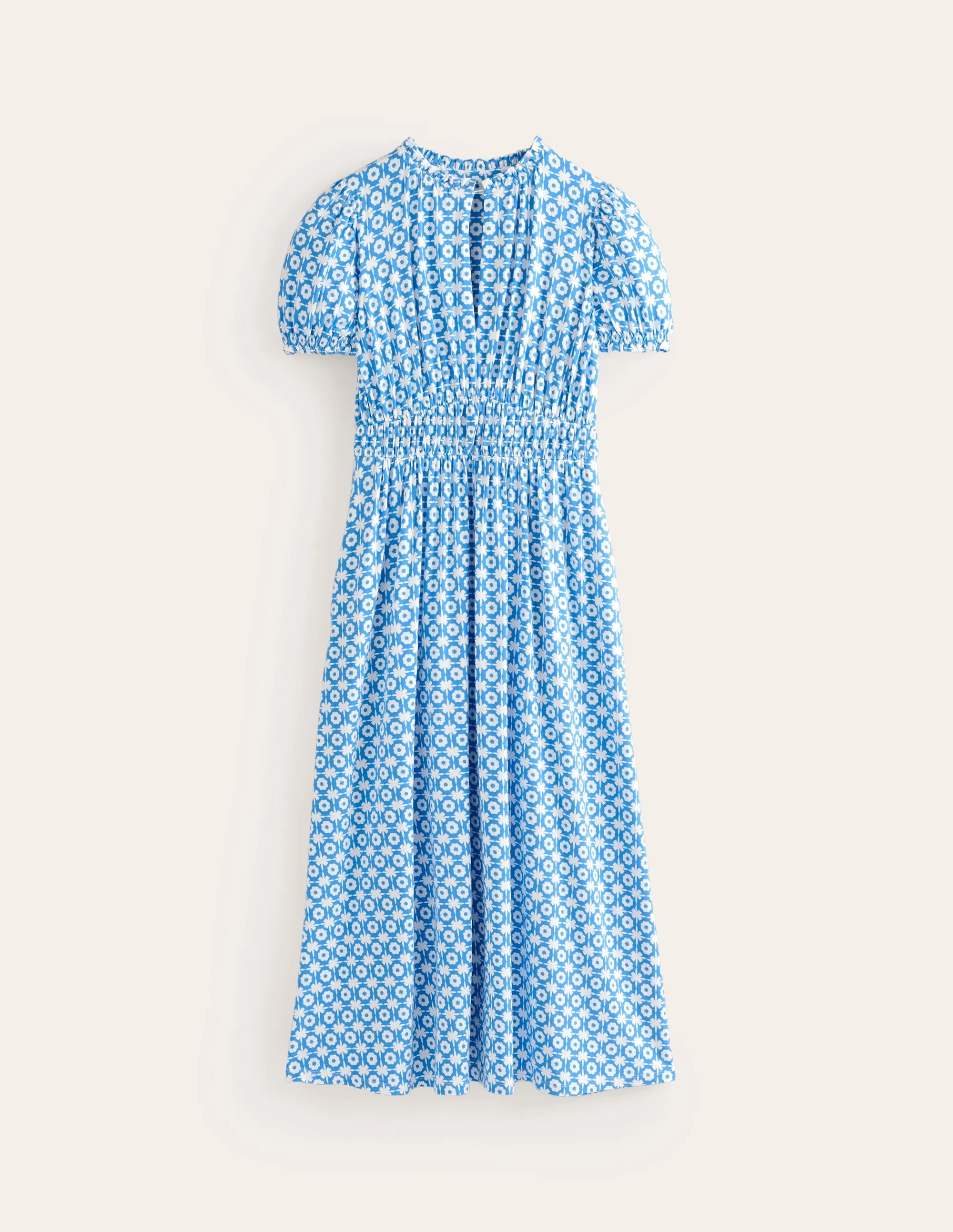 Rosanna Jersey Midi Tea Dress-Brilliant Blue, Blossom Tile