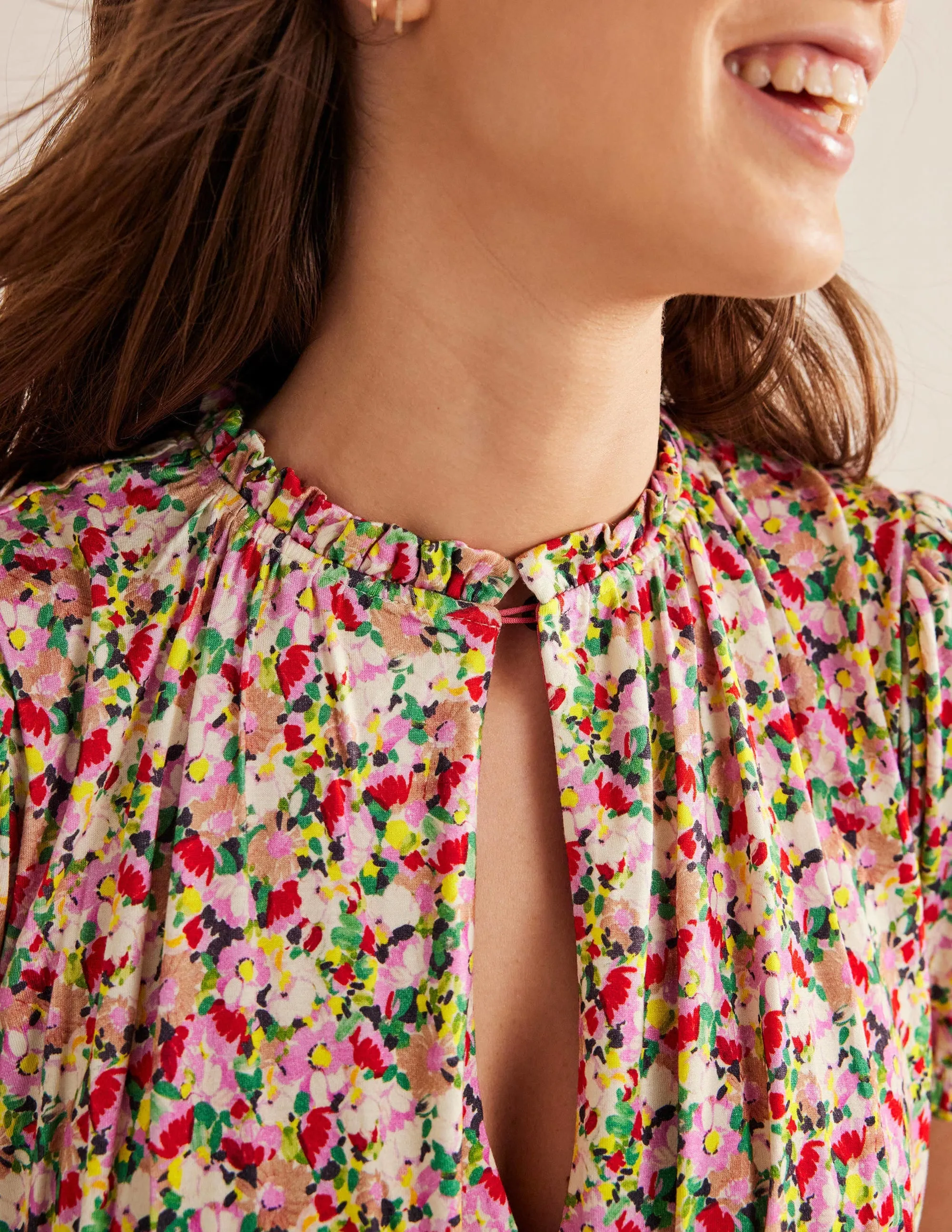 Rosanna Jersey Midi Tea Dress-Multi, Painterly Floret