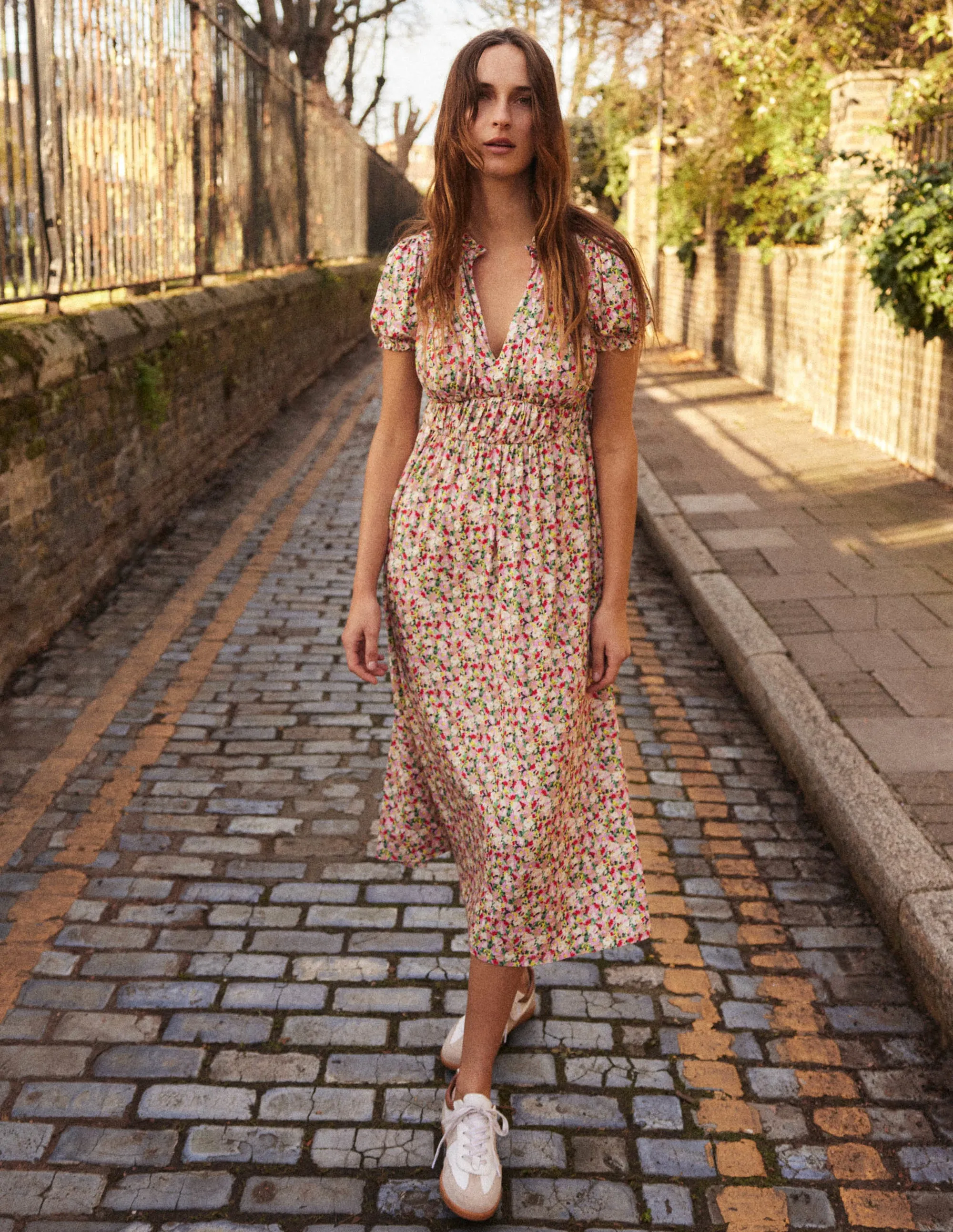 Rosanna Jersey Midi Tea Dress-Multi, Painterly Floret