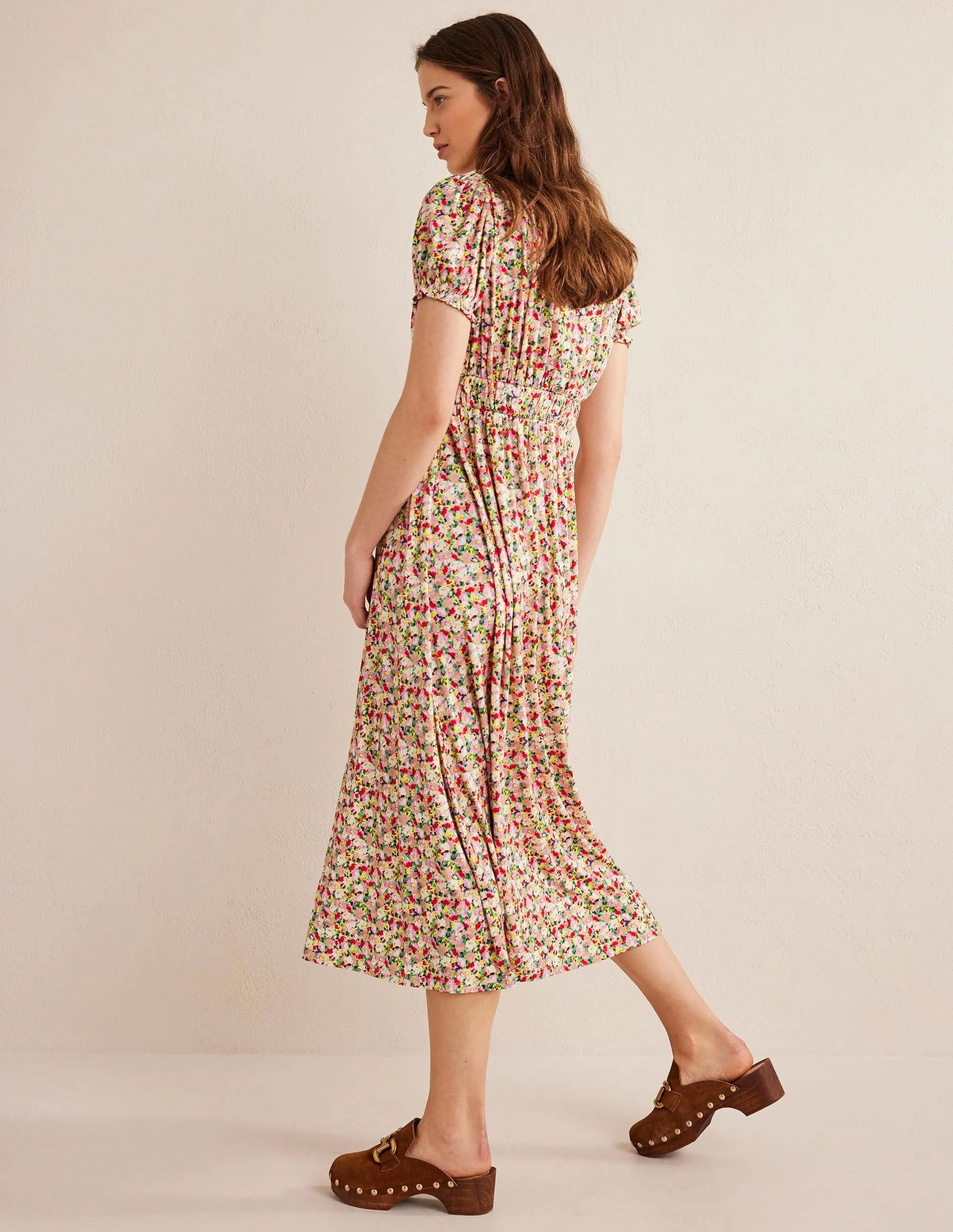 Rosanna Jersey Midi Tea Dress-Multi, Painterly Floret