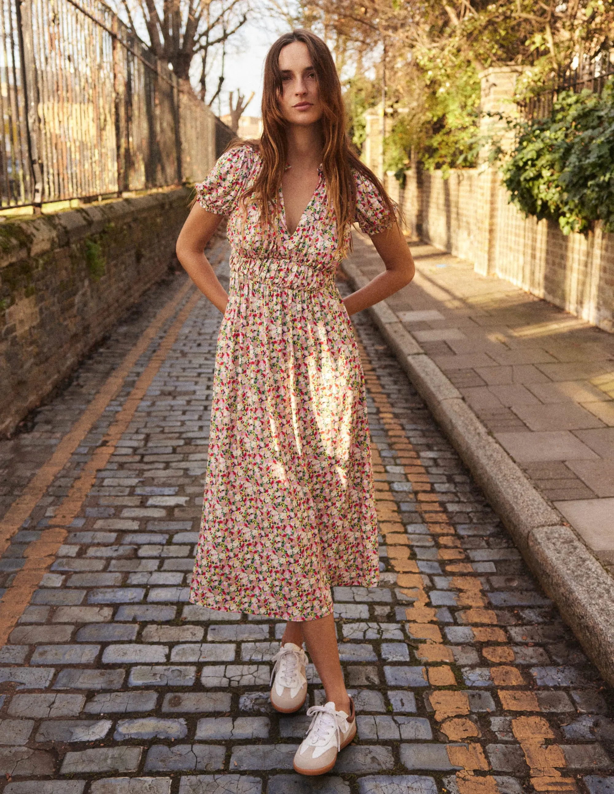 Rosanna Jersey Midi Tea Dress-Multi, Painterly Floret