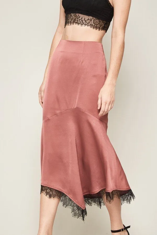 Rose Pink Solid Woven Midi Skirt
