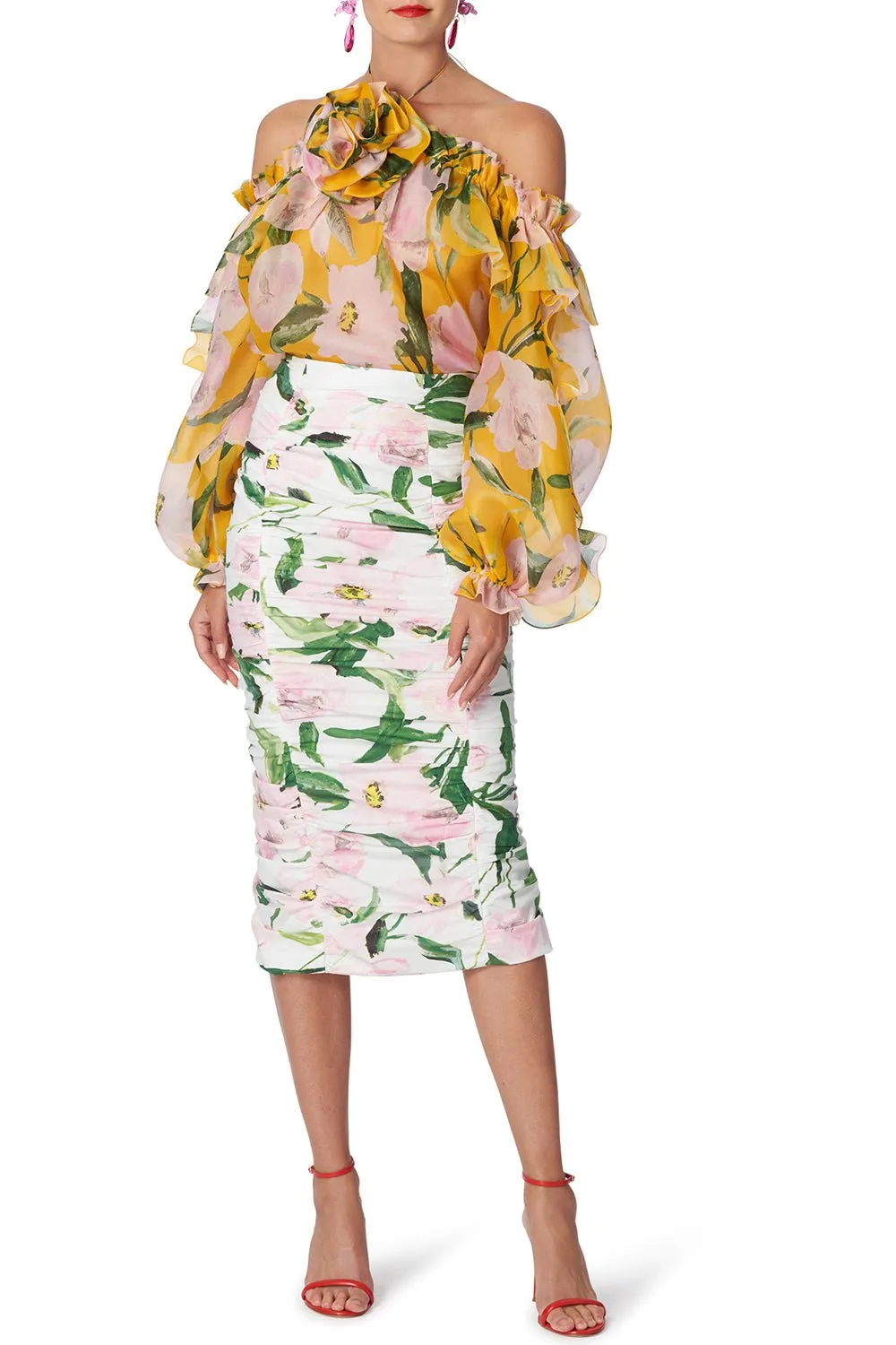 Ruched Midi Pencil Skirt