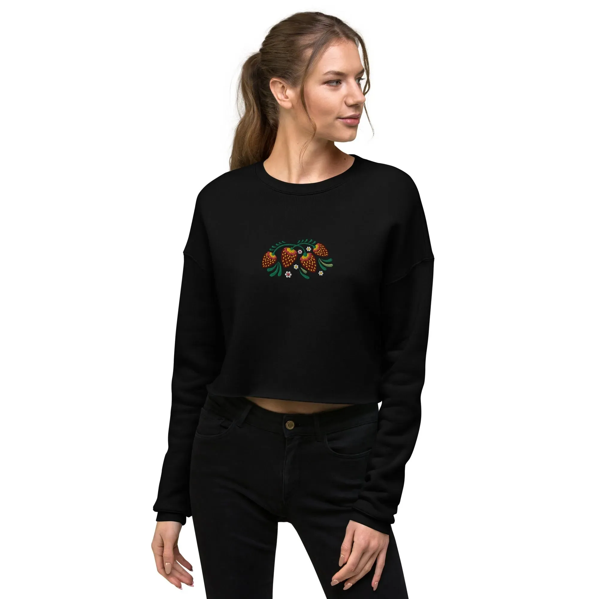 Russian Khokhloma Embroidered Cropped Sweatshirt