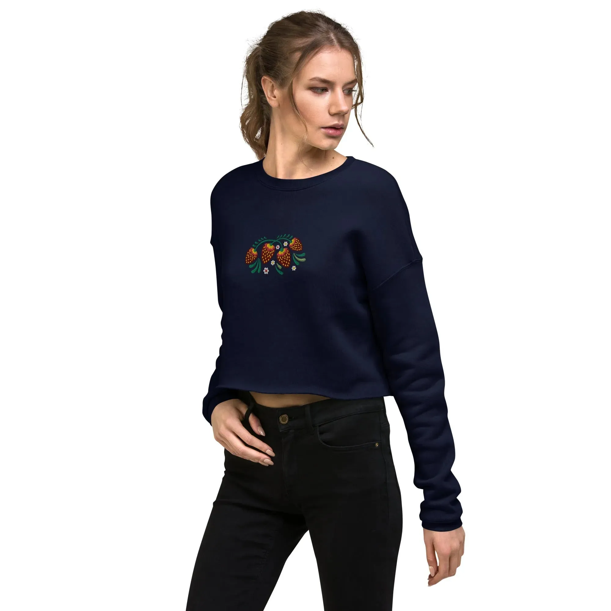 Russian Khokhloma Embroidered Cropped Sweatshirt