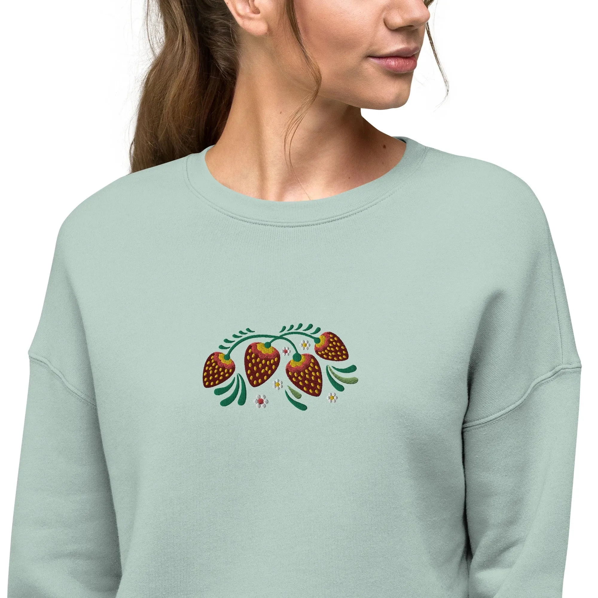 Russian Khokhloma Embroidered Cropped Sweatshirt