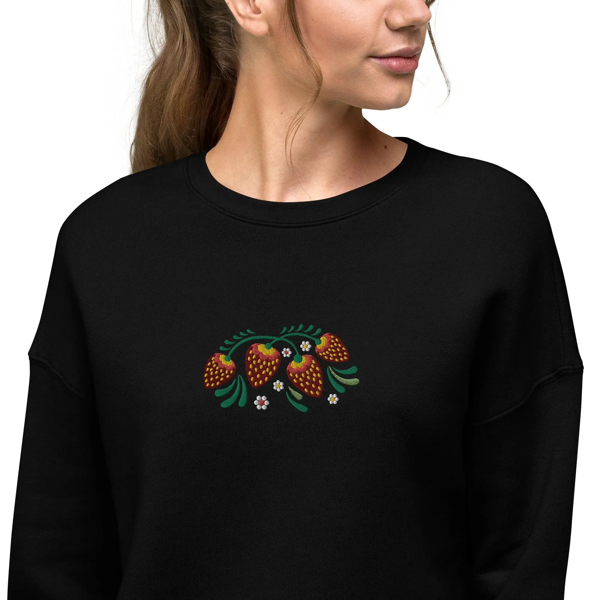 Russian Khokhloma Embroidered Cropped Sweatshirt