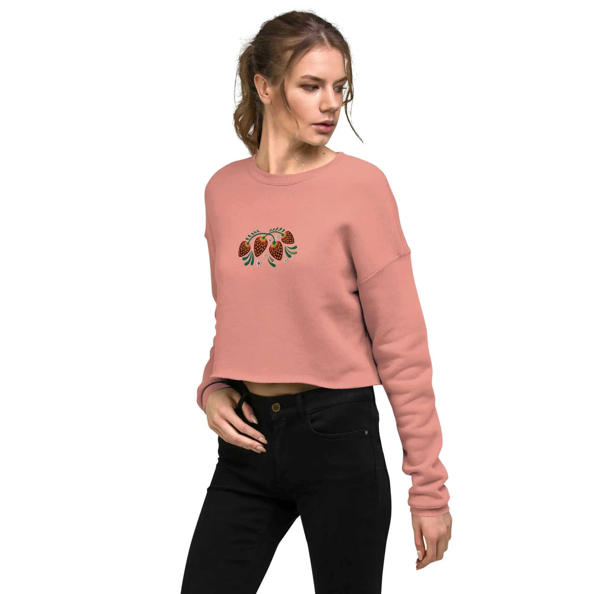 Russian Khokhloma Embroidered Cropped Sweatshirt