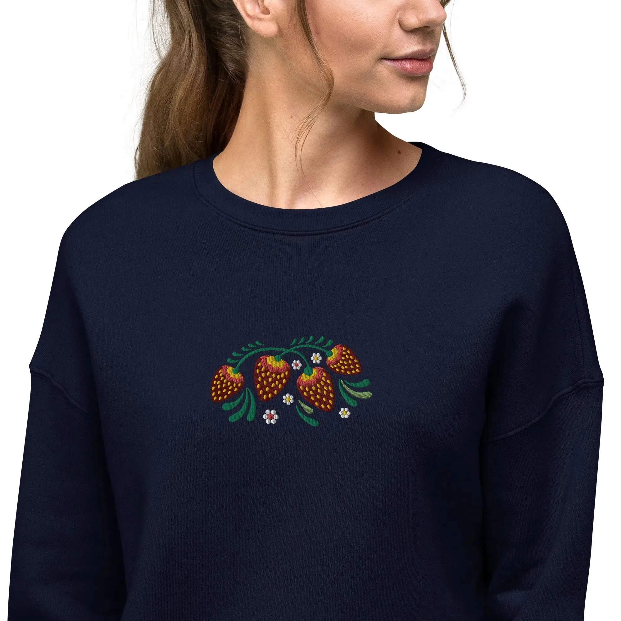 Russian Khokhloma Embroidered Cropped Sweatshirt