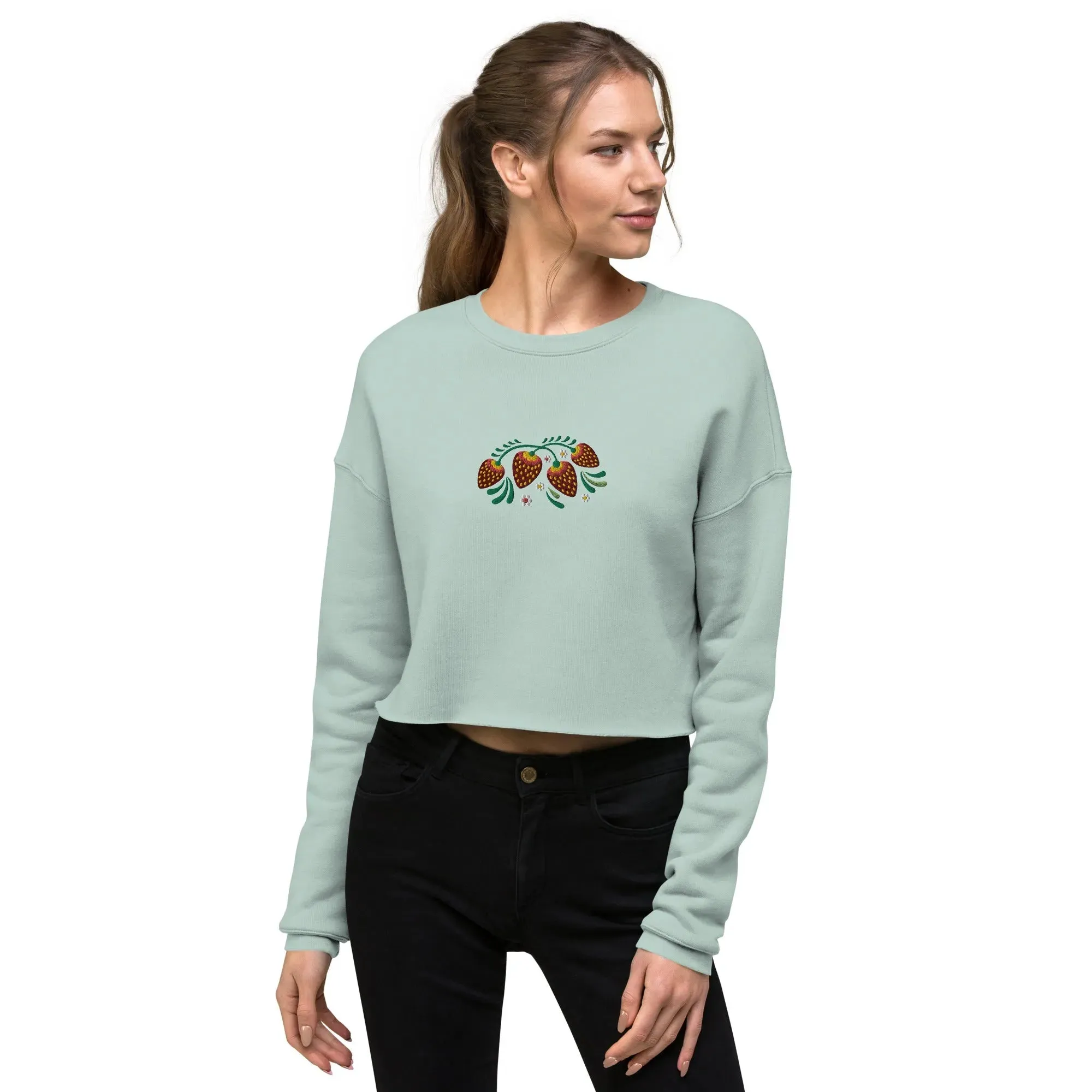 Russian Khokhloma Embroidered Cropped Sweatshirt
