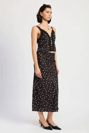 SATIN MIDI SKIRT WITH LACE TRIM