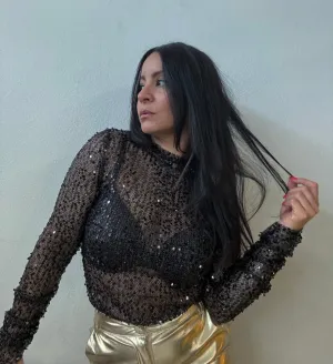 Sequin Fishnet Top