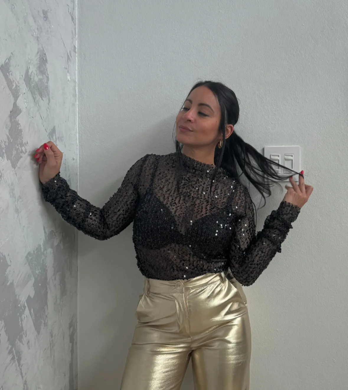 Sequin Fishnet Top