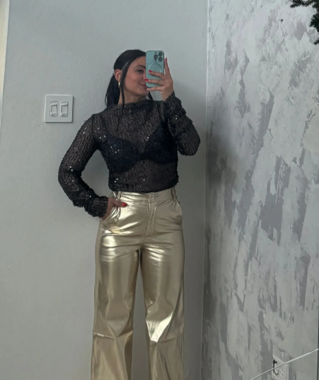 Sequin Fishnet Top