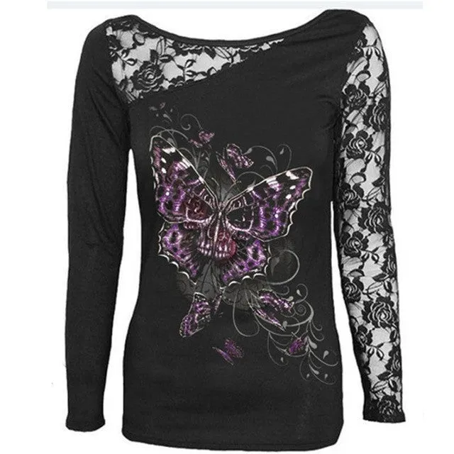 Sexy Skull Print Long Sleeve Tee Shirt