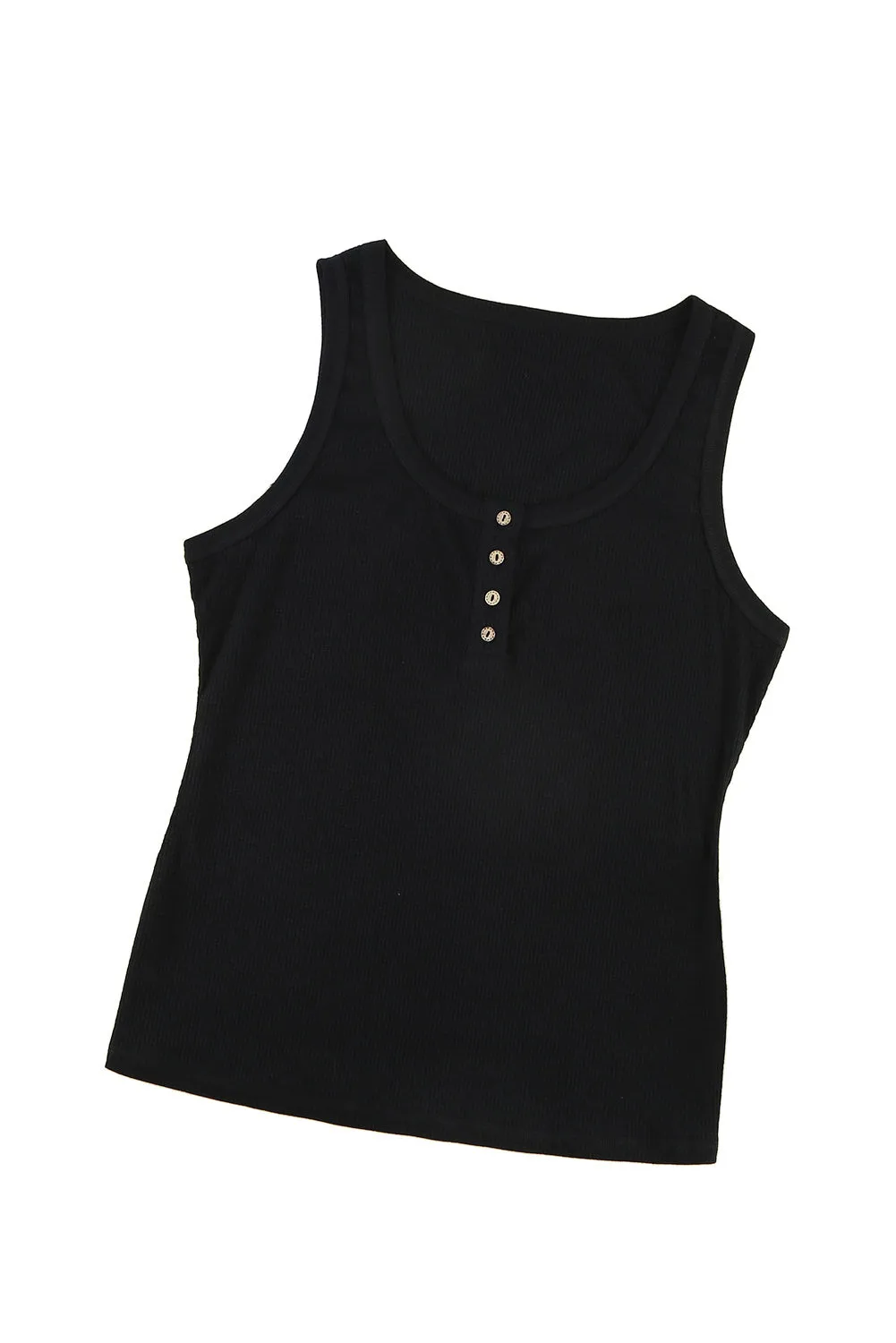 Sheer Buttons Ribbed U Neck Plus Size Tank Top