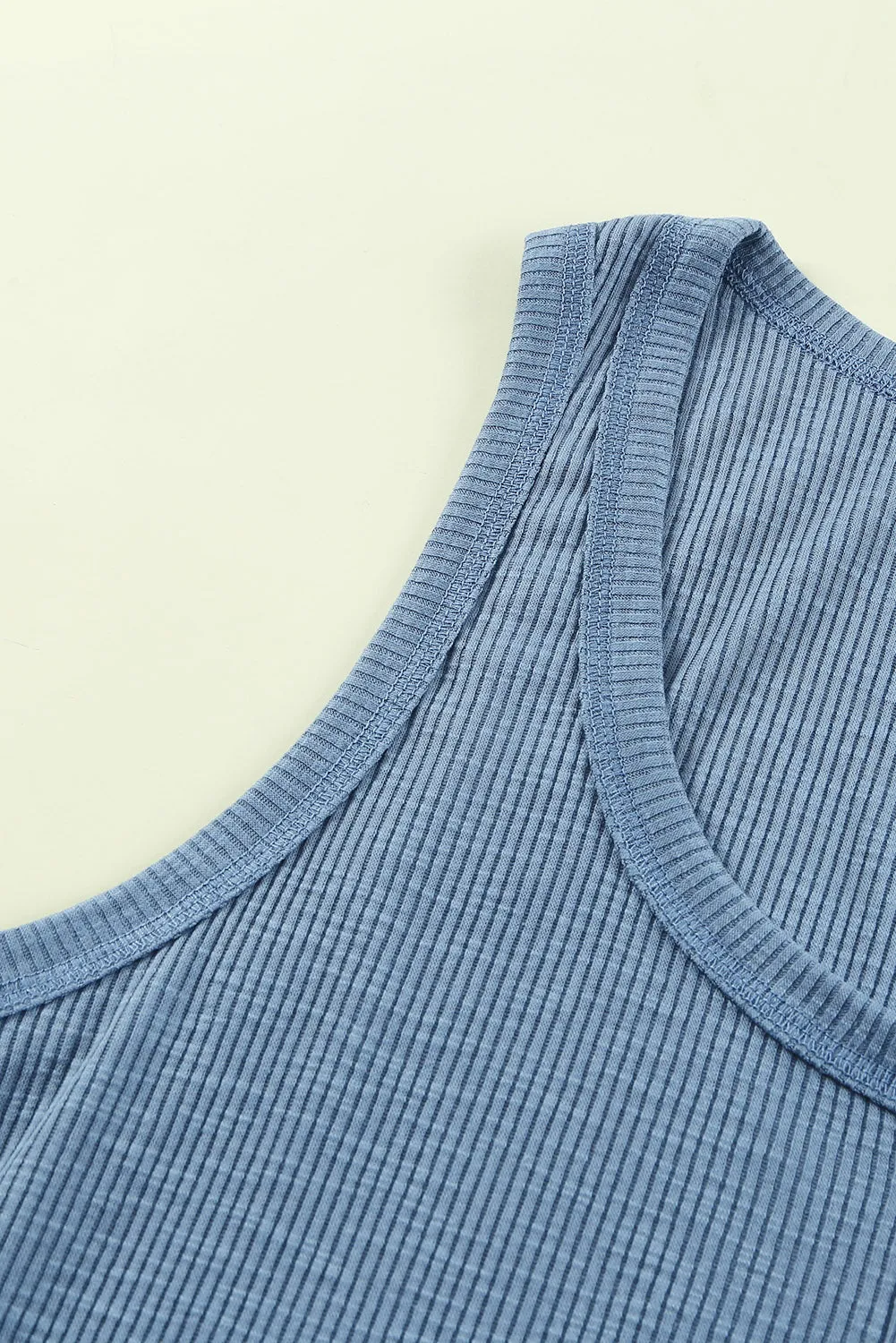Sheer Buttons Ribbed U Neck Plus Size Tank Top